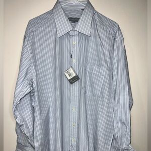 Hickey Freeman 17.5 - 34 White and Blue Striped Dress Shirt NWT